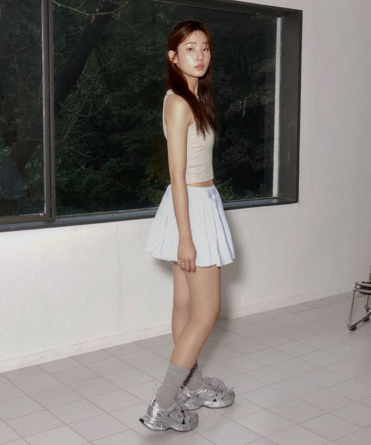 닐라이즈(NEALIZE) Cotton Skirt Pants White Merange