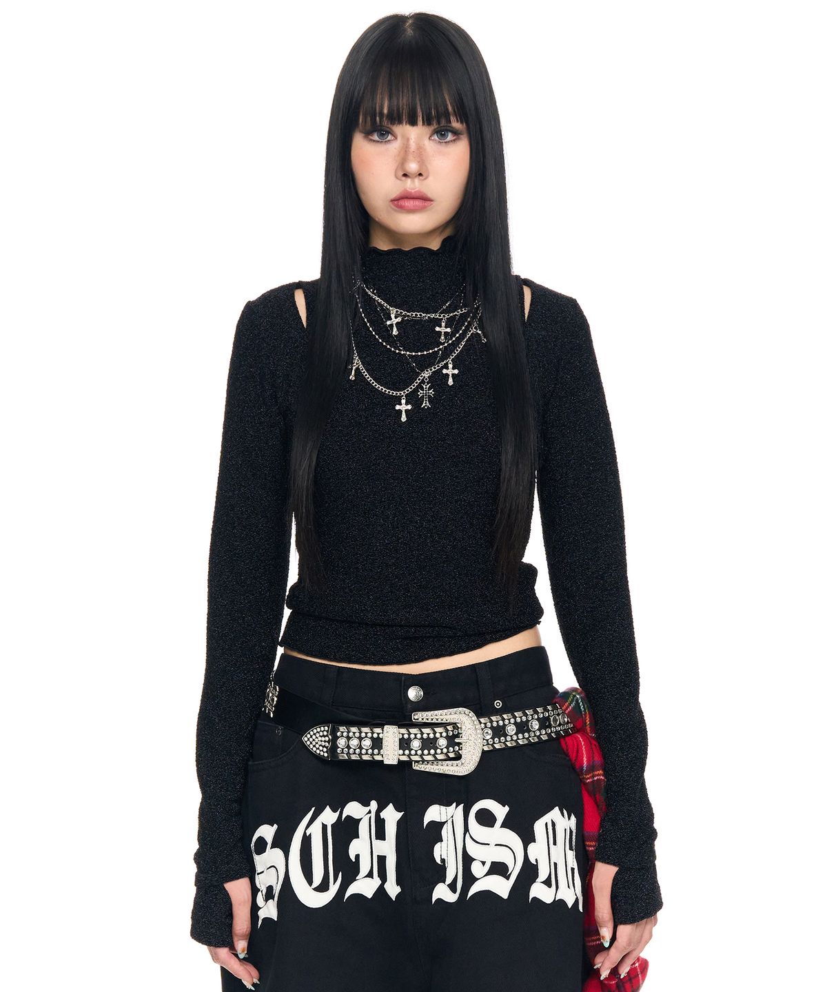 스키즘 인듀싱(SCHISM INDUCING) MOCK TURTLENECK METAL TOP BLACK