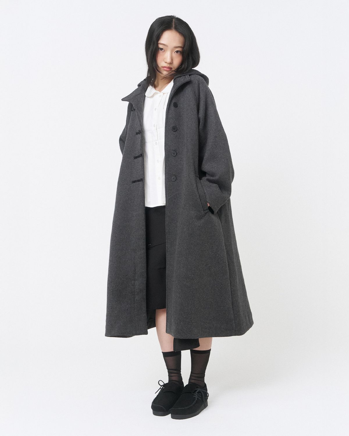 미세키서울(MISEKI SEOUL) Hoodie long duffle Coat CHARCOAL