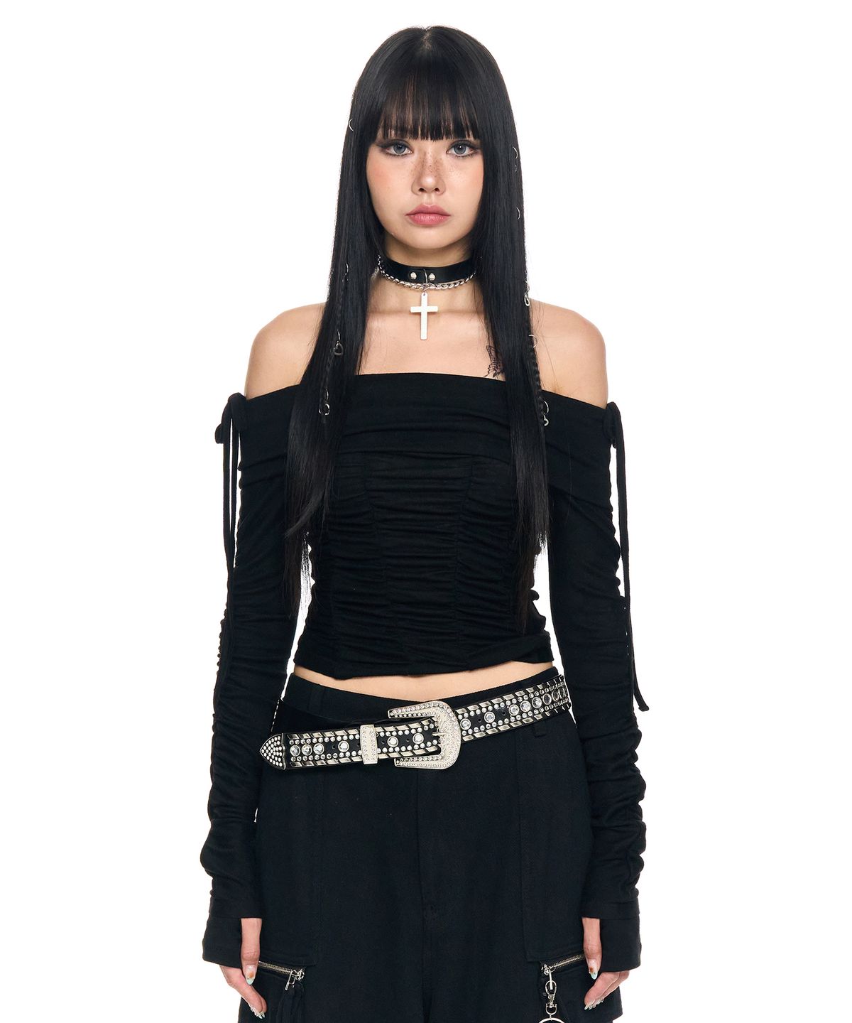 스키즘 인듀싱(SCHISM INDUCING) TOO GATHERED TOP BLACK