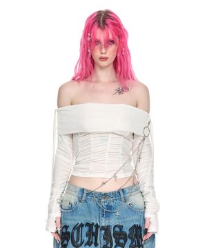 TOO GATHERED TOP BEIGE