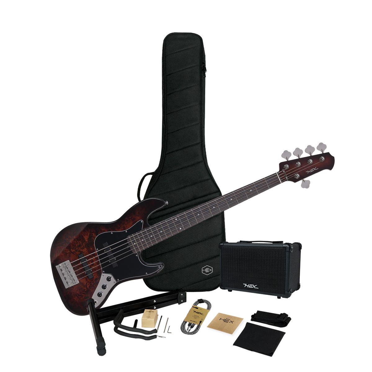 헥스기타(HEXGUITARS) 5현 베이스기타 B365 G/TBR & 15W 앰프 올인원 세트