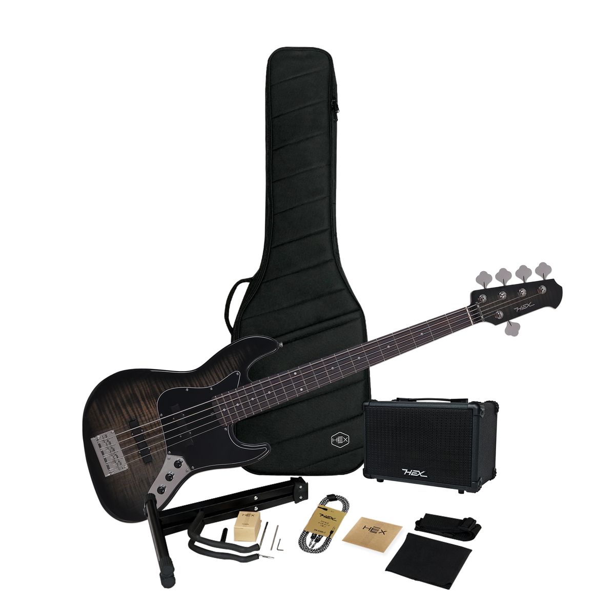 헥스기타(HEXGUITARS) 5현 베이스기타 B375 G/TBK & 15W 앰프 올인원 세트
