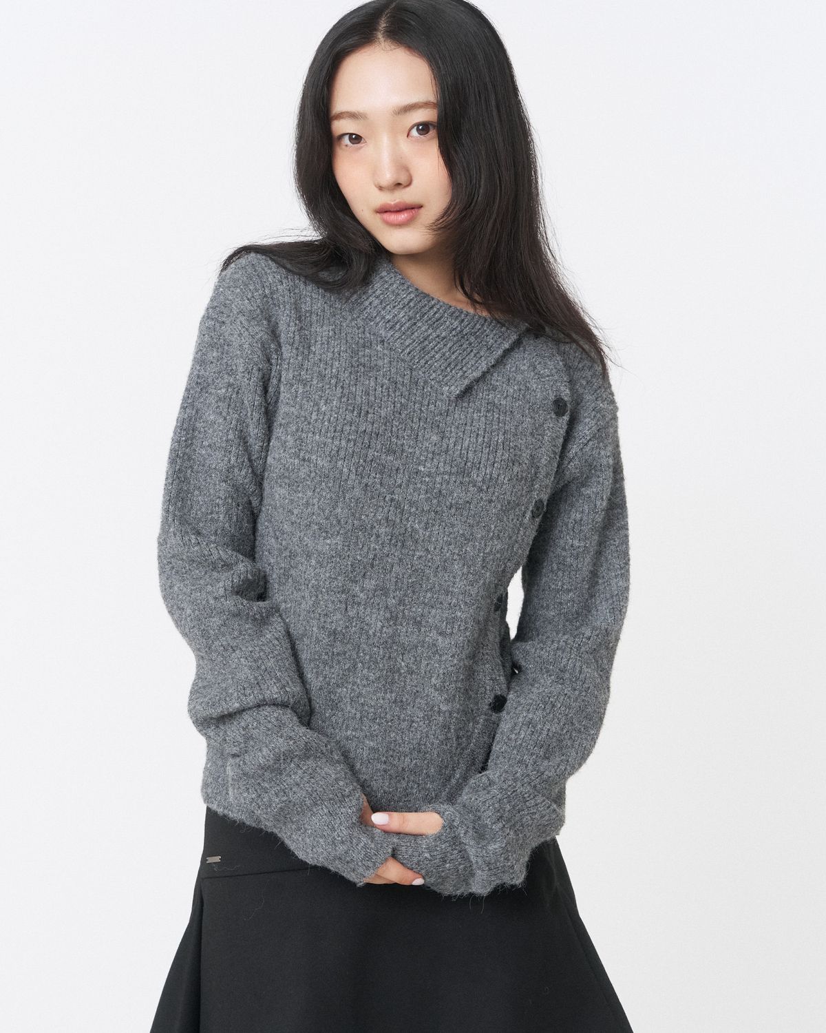 미세키서울(MISEKI SEOUL) Side button knit GREY