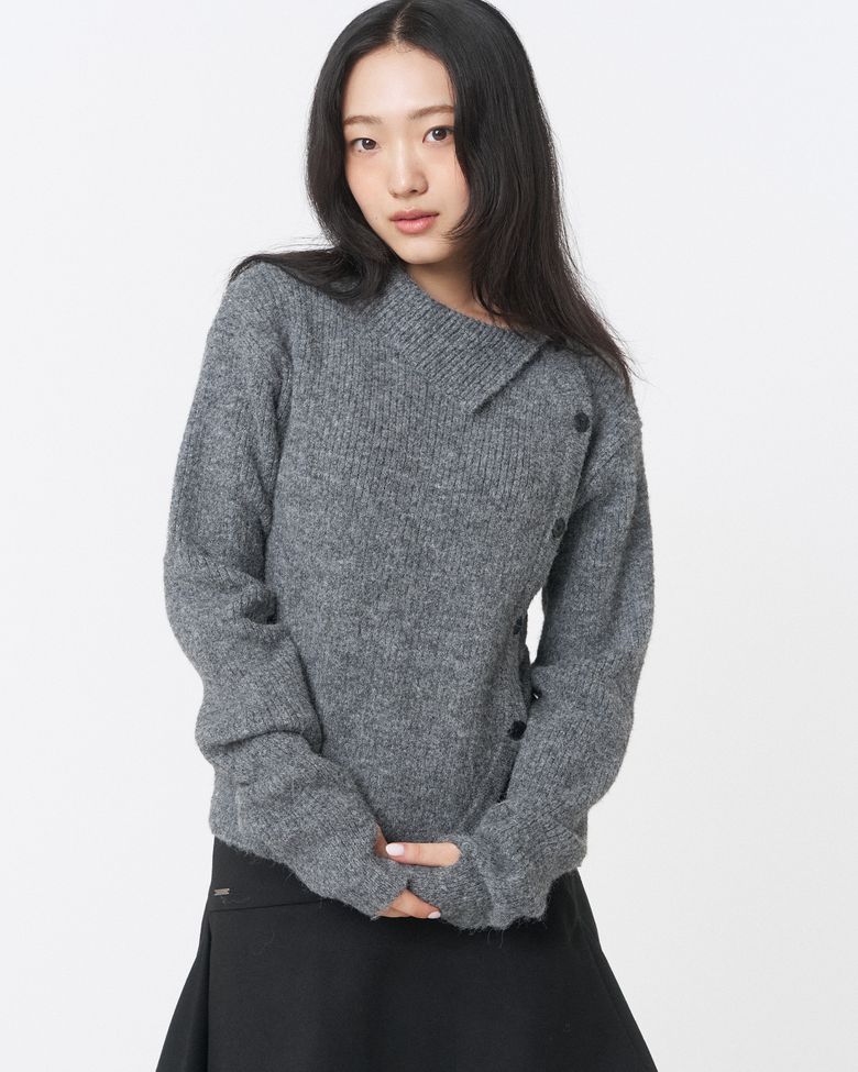 Side button knit GREY