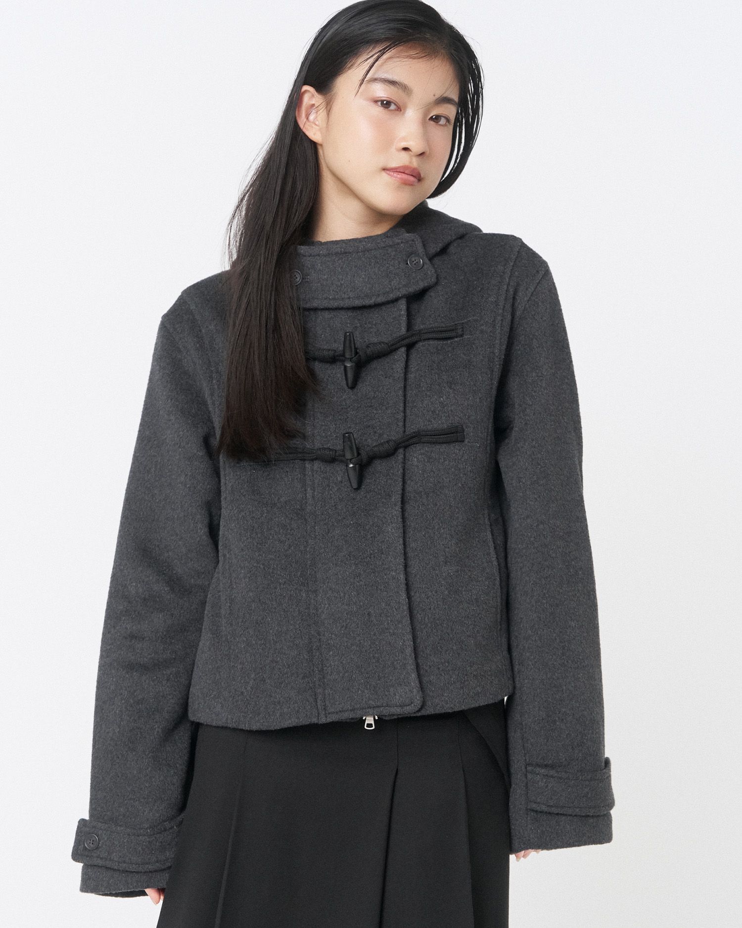 MUSINSA | MISEKI SEOUL Duffle hoodie short coat CHARCOAL