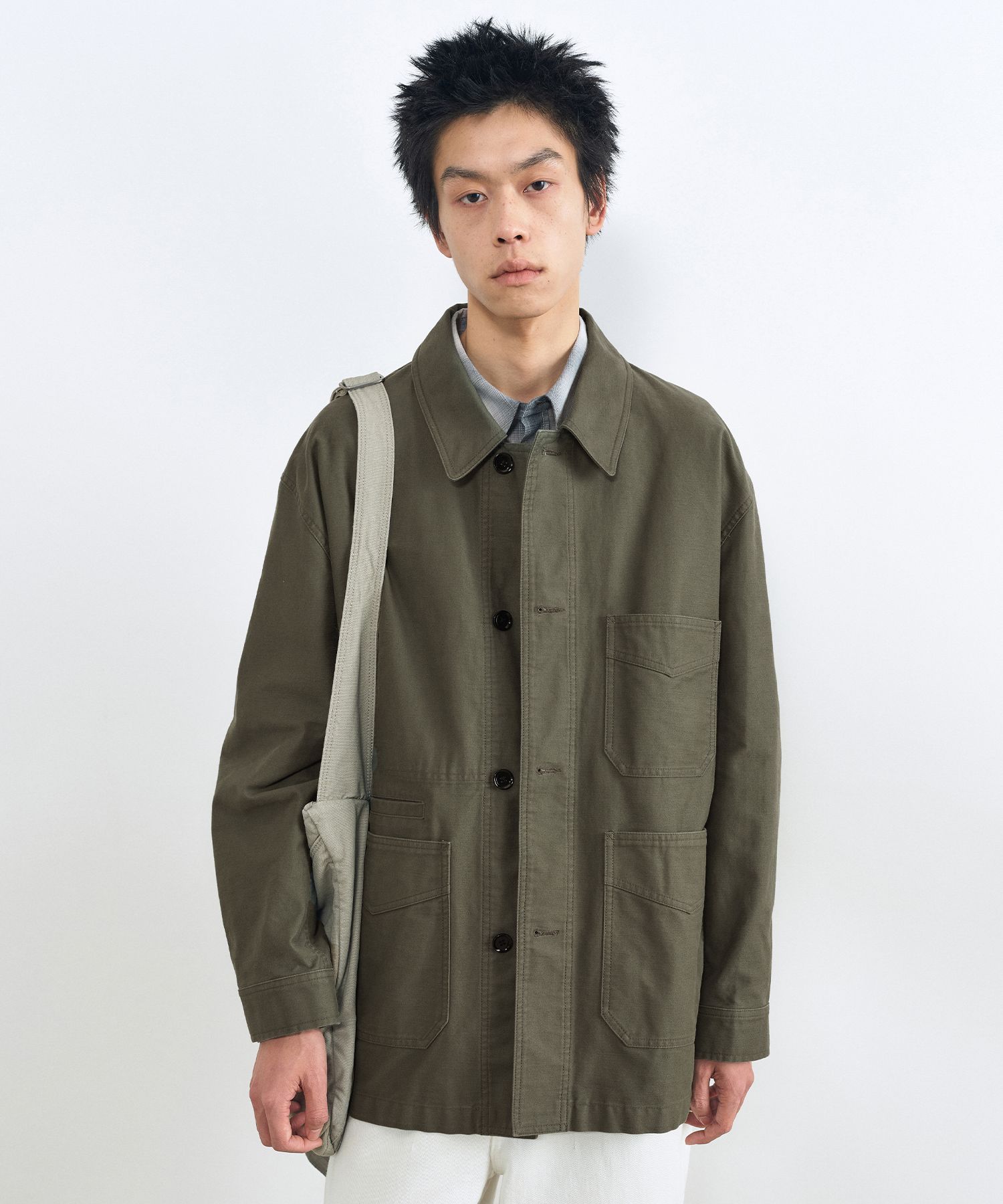 MUSINSA INSILENCE White satin French work jacket OLIVE