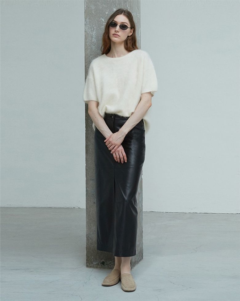 Italian nappa Lambskin Slit Long Skirt
