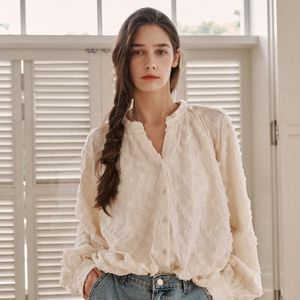 로즈 셔링 핀턱 블라우스-크림