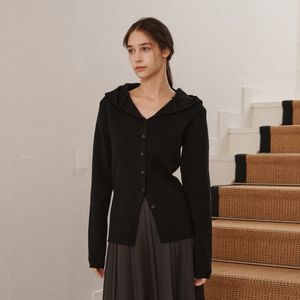 소프티 후드 슬림가디건-블랙