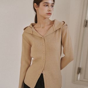 소프티 후드 슬림가디건-베이지