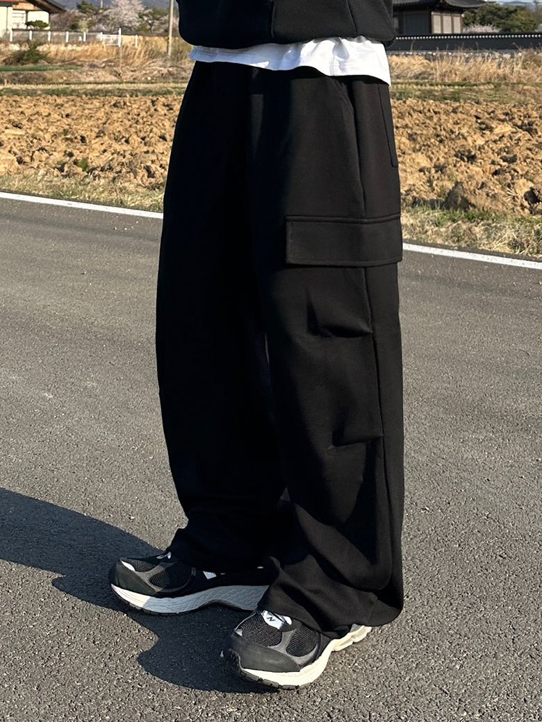 밴딩 스판 와이드 팬츠 [블랙]