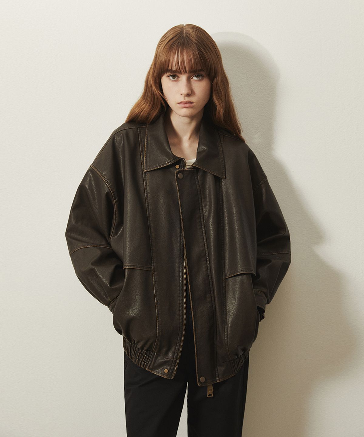 레이디 볼륨(LADY VOLUME) 9163 VINTAGE COATING LEATHER JACKET_BROWN