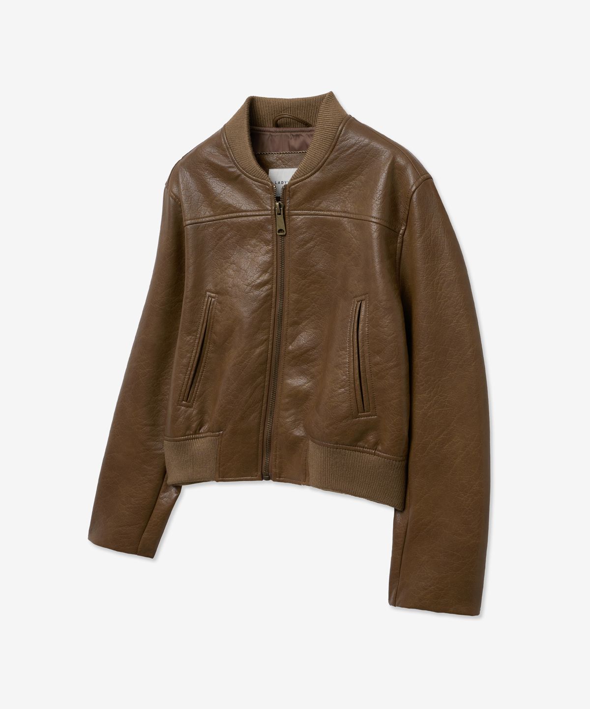 레이디 볼륨(LADY VOLUME) BASIC SINGLE CROP LEATHER BLOUSON_CAMEL