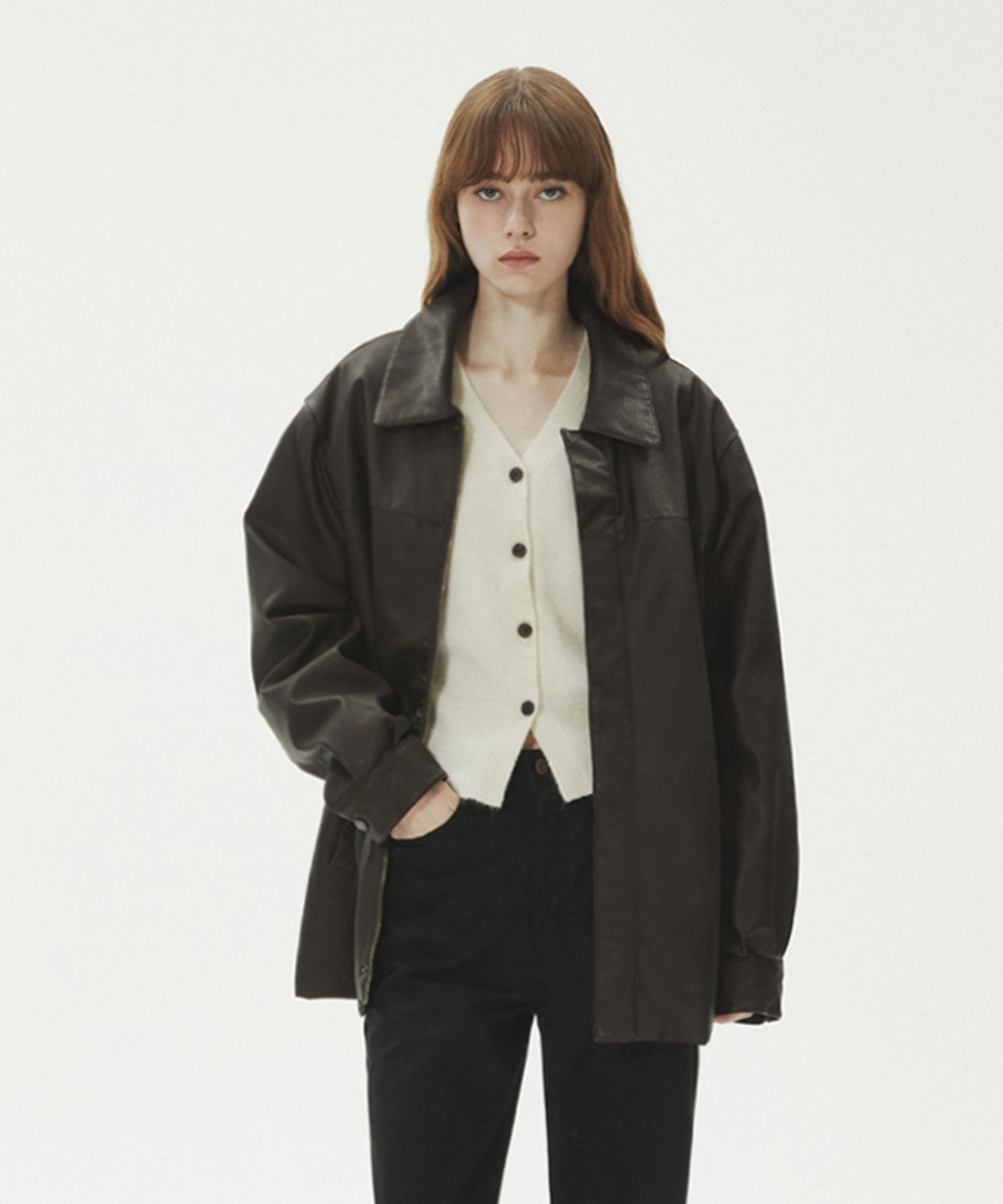 레이디 볼륨(LADY VOLUME) VINTAGE WASHED COATING LEATHER PADDING_BROWN