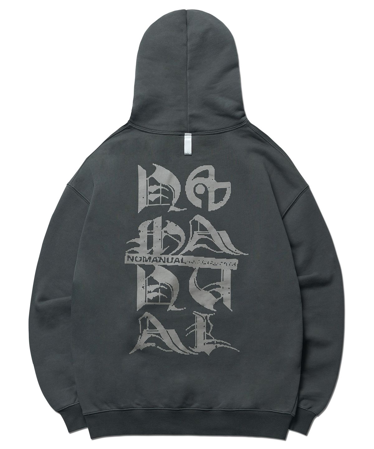 노매뉴얼(NOMANUAL) BLACK LETTER HOODIE - CHARCOAL