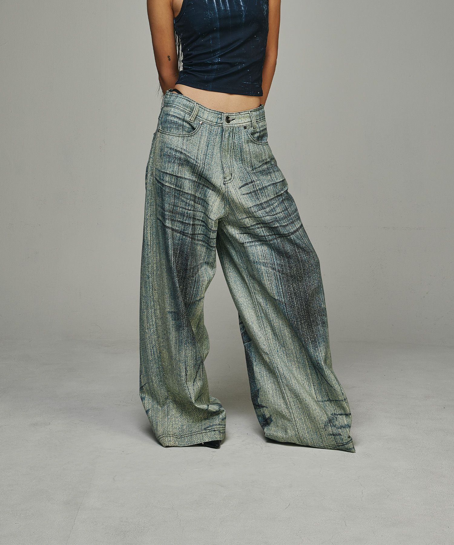 【BLR】Green Printed Wide Denim Pants MUSINSA | BLR Green Printed Wide Denim Pants
