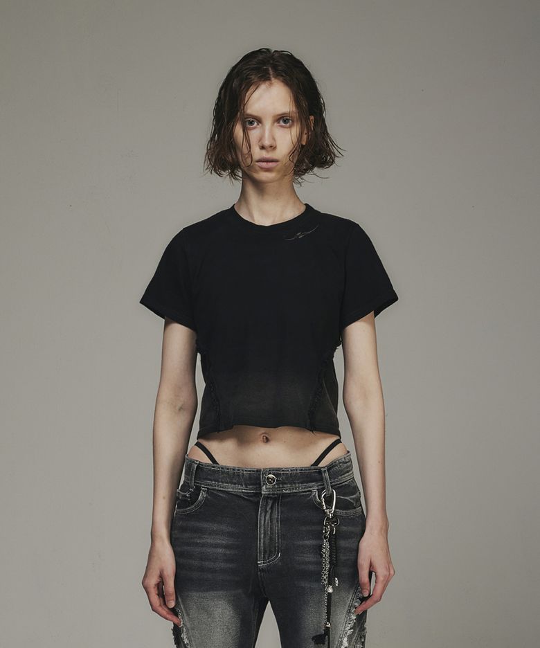 Destroyed Gradation Washed Short Sleeve (Women)