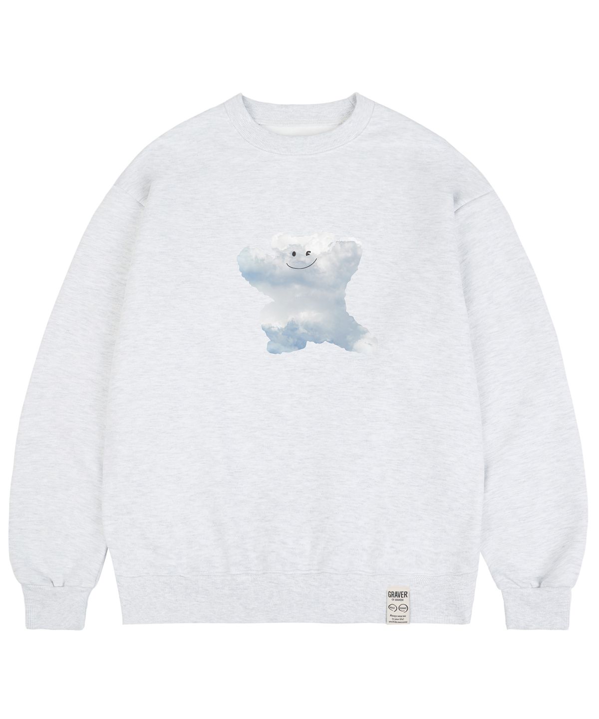 그레이버(GRAVER) [UNISEX]빅 구름 베어스마일 맨투맨_멜란지화이트