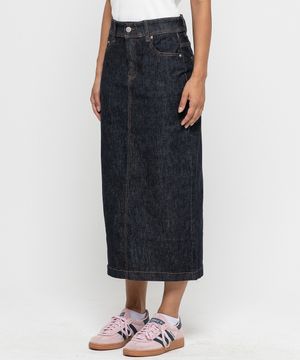 우먼즈 베이직 코튼 데님 롱 스커트[인디고]