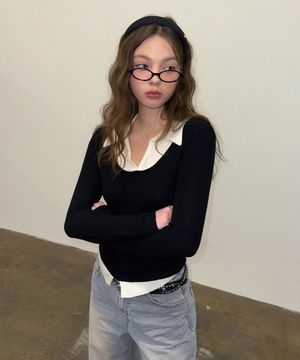 벨롯 투톤 레이어 니트