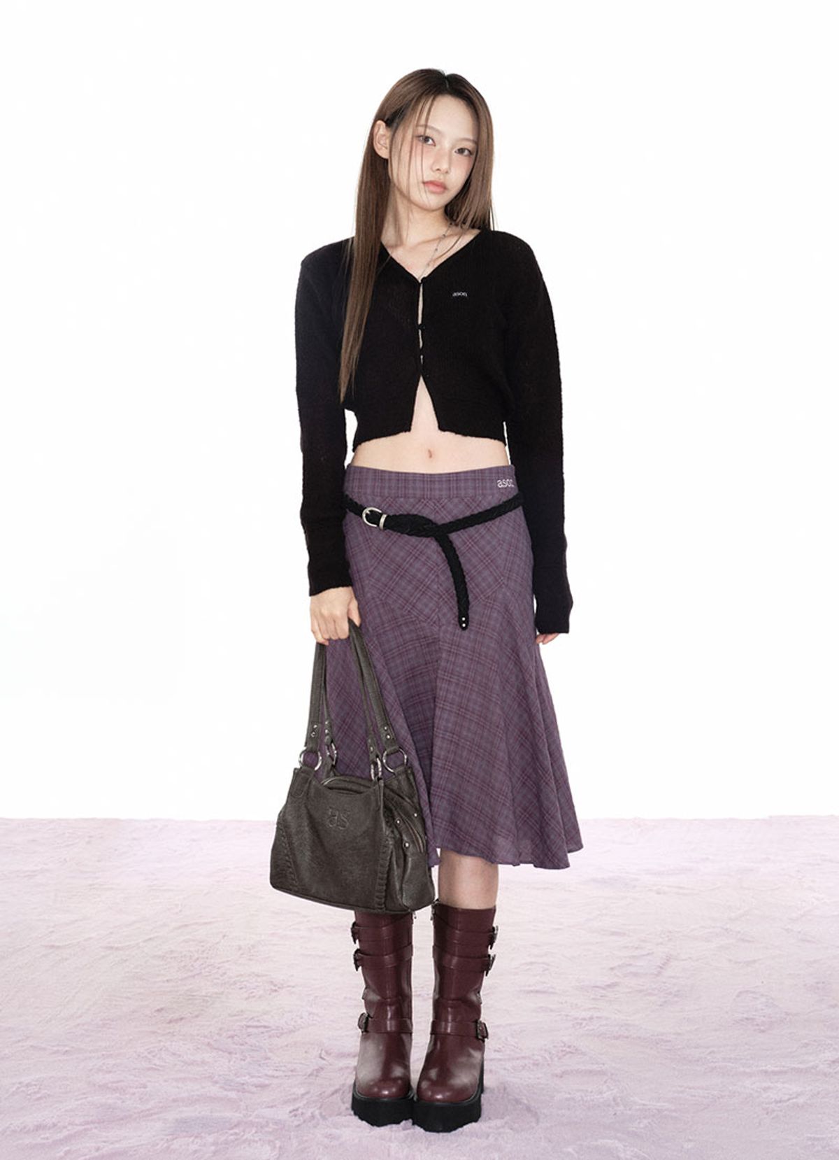 애즈온(ASON) LONDON CHECK MIDI SKIRT / PURPLE
