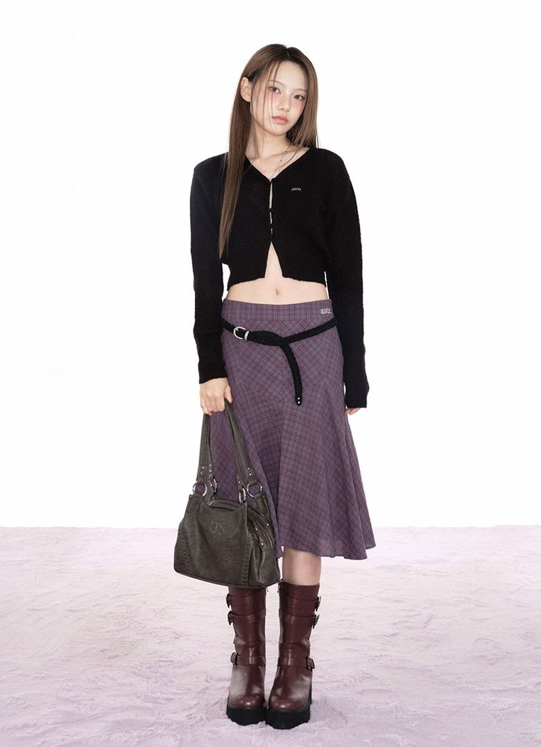 LONDON CHECK MIDI SKIRT / PURPLE