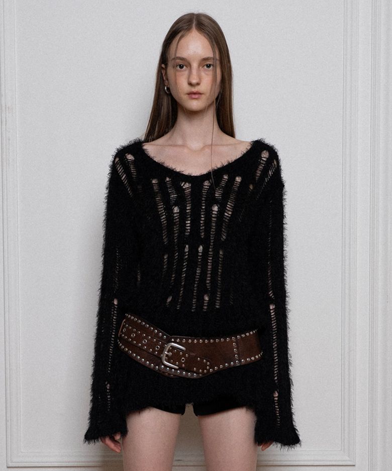 VINTAGE NET PULLOVER KNIT TOP, BLACK