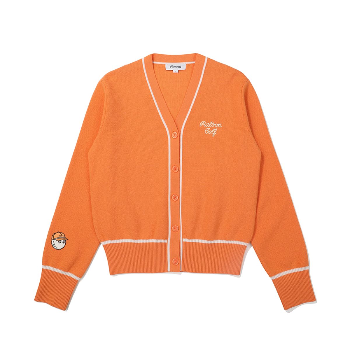 말본 골프(MALBON GOLF) V넥 버튼 니트 가디건 ORANGE (WOMAN)