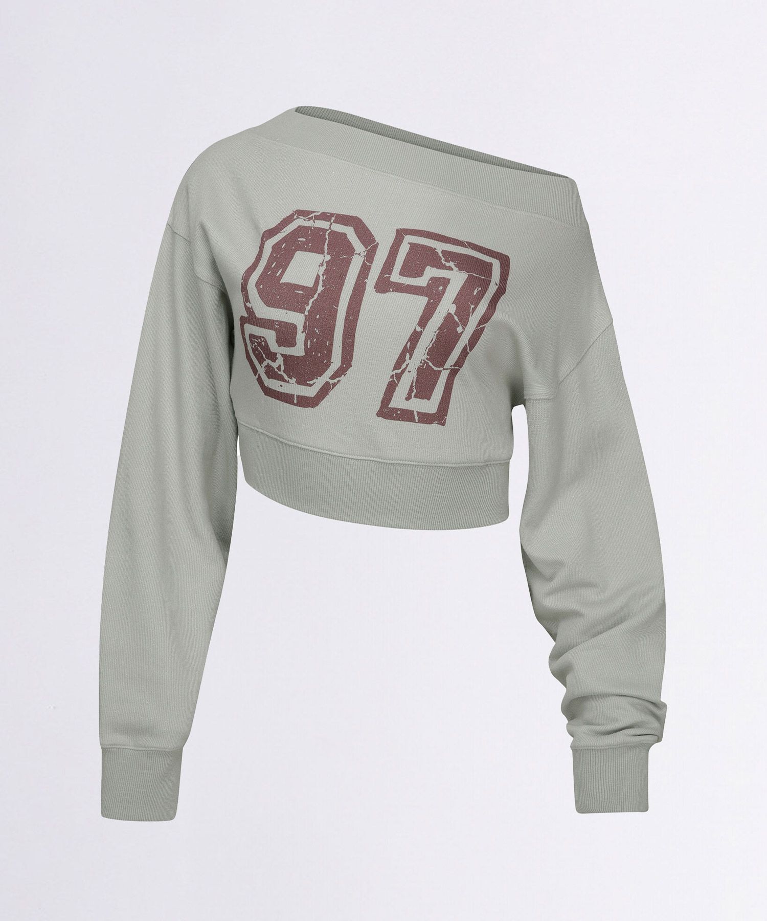 MUSINSA | SCULPTOR Off-Shoulder Cropped Sweatshirt Sage