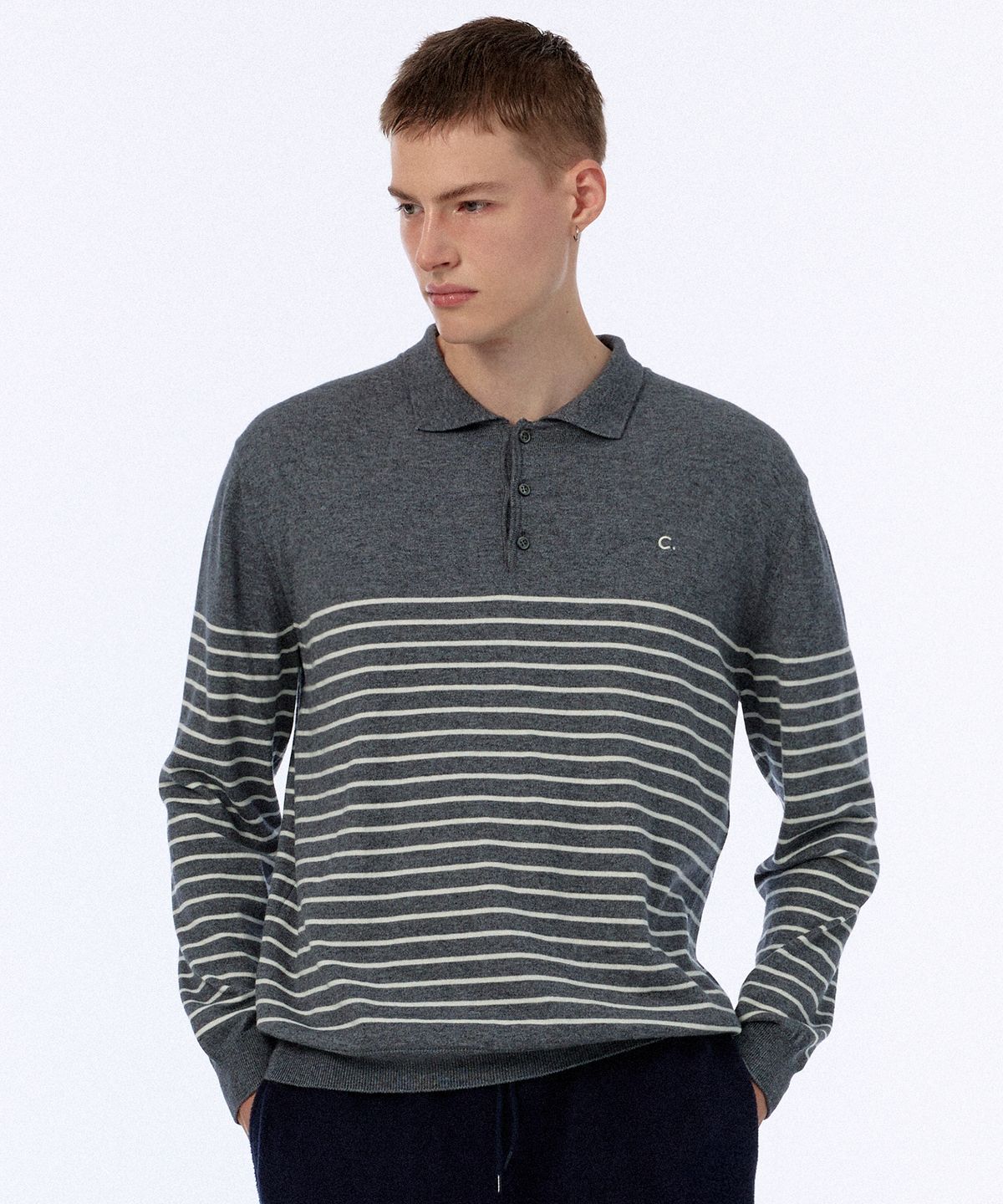 클로브(CLOVE) [24FW clove] Stripe Polo Knit (Grey)