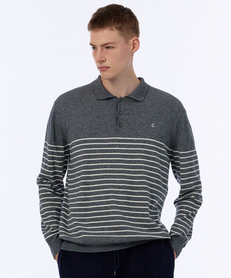[24FW clove] Stripe Polo Knit (Grey)