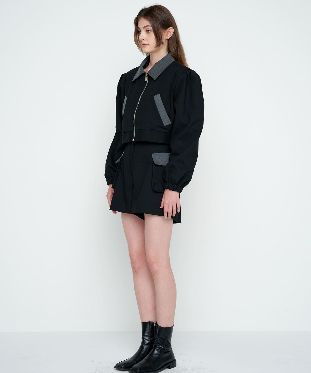모이페어(MOIFAIRE) BUTTON WOOL SHORTS / BLACK
