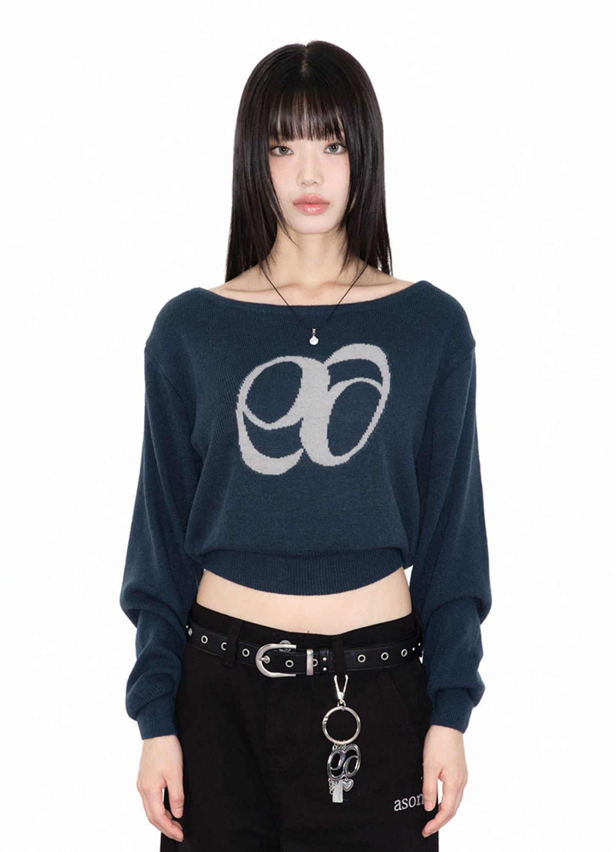 애즈온(ASON) BOAT NECK KNIT / BLUE-GREEN