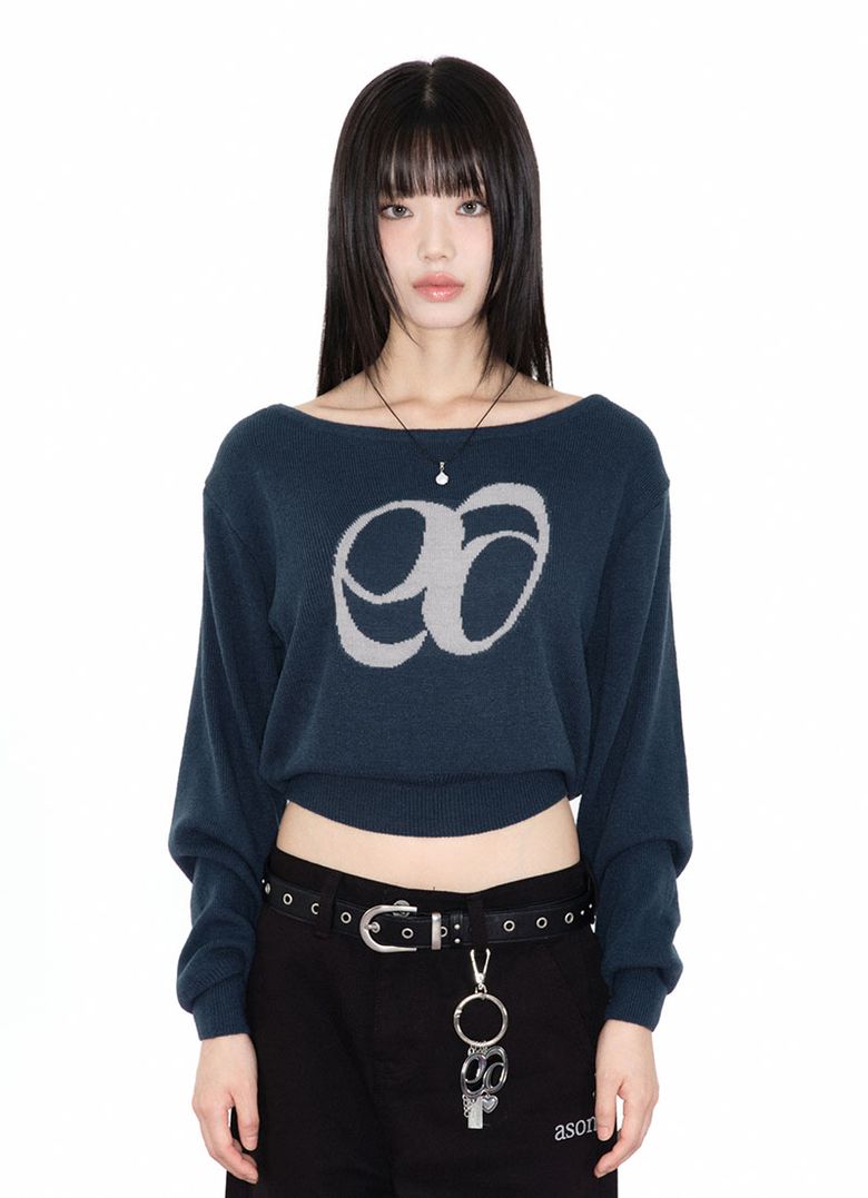 BOAT NECK KNIT / BLUE-GREEN