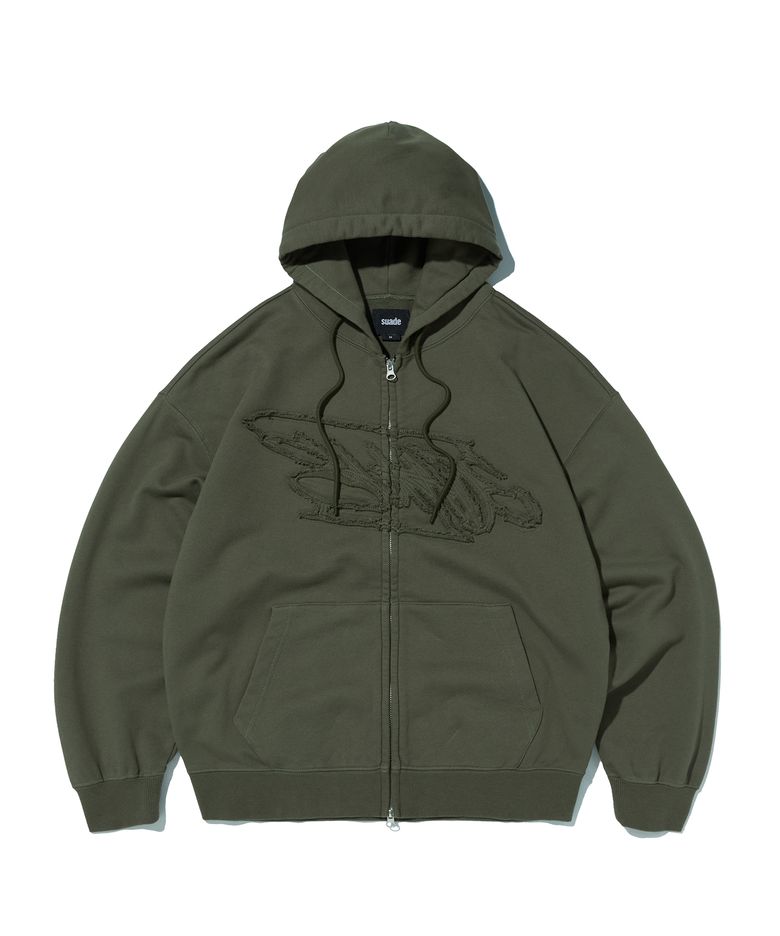 LOOSE SUADE HOOD ZIP UP [KHAKI]