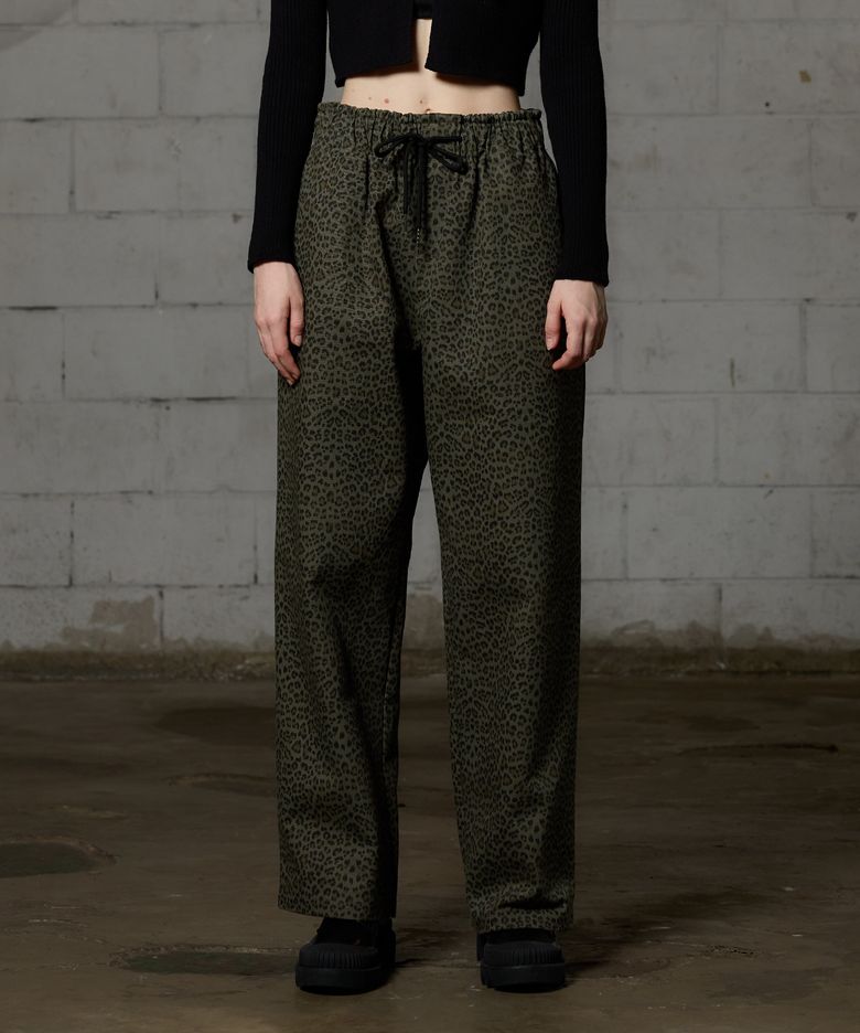 LEOPARD WIDE PANTS - KHAKI
