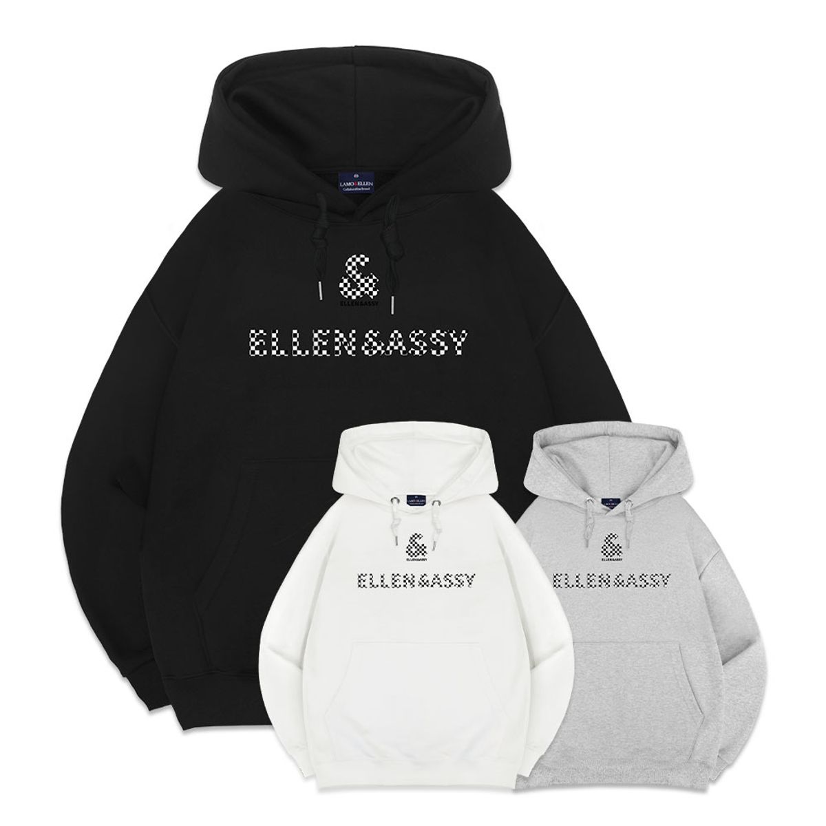 엘런아시(ELLENASSY) 체커아시 오버핏 후드티