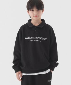 어센틱 로고 오버핏 카라 맨투맨 (블랙)