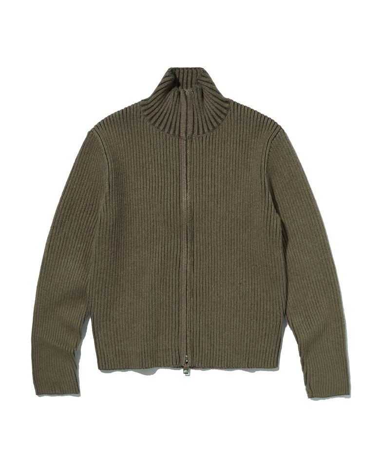 FANCY CROP KNIT ZIP UP [BROWN]