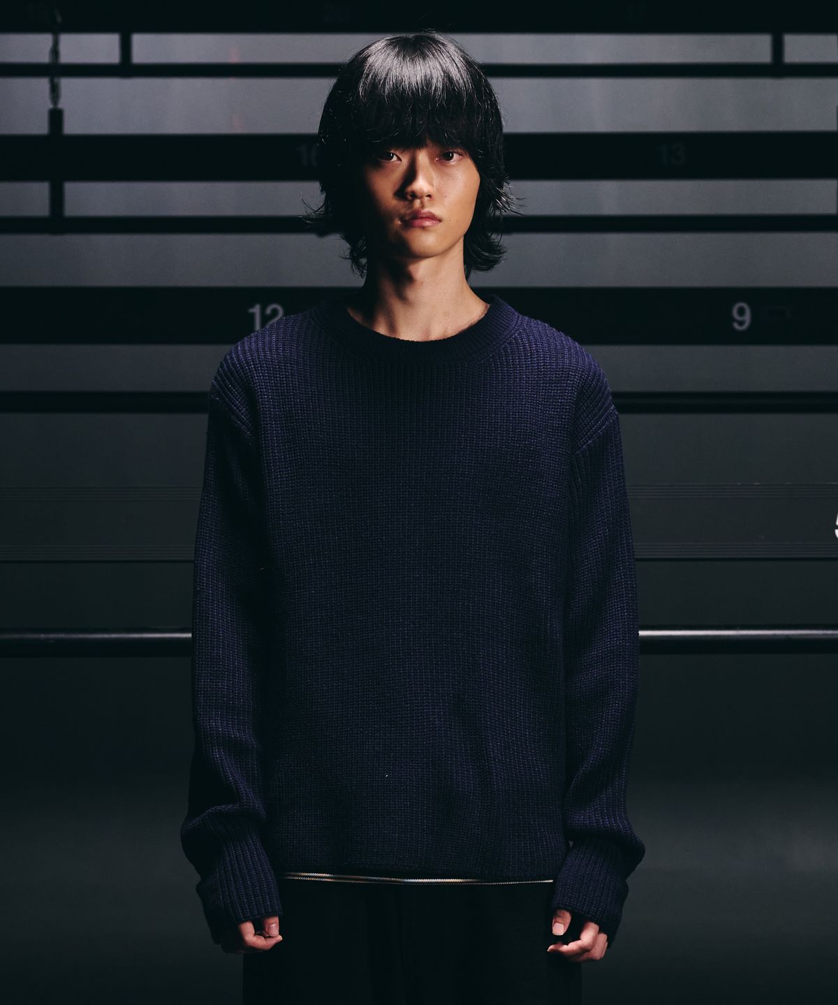 노클(NOCLE) Dylan Back Cable Knit Navy