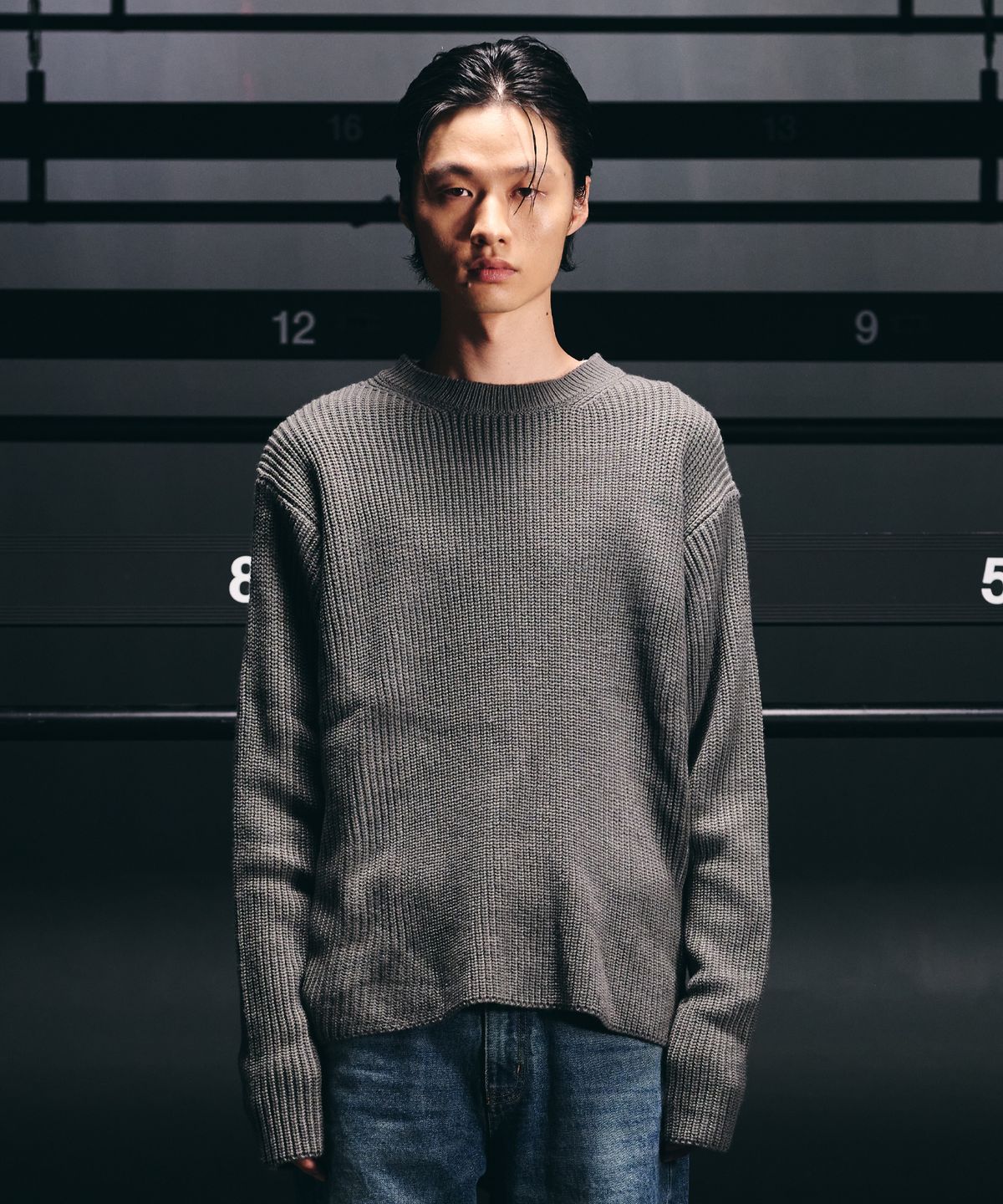 노클(NOCLE) Dylan Back Cable Knit Grey