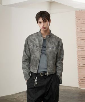 크롭 더블 워싱 집업 차이나 자켓 (블랙)