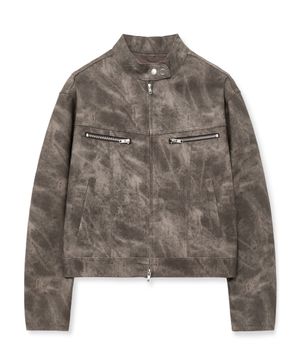 크롭 더블 워싱 집업 차이나 자켓 (브라운)