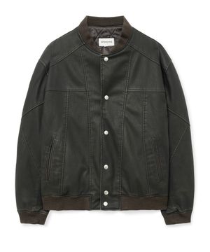 피그먼트 워싱 패치 레더 자켓 (브라운)