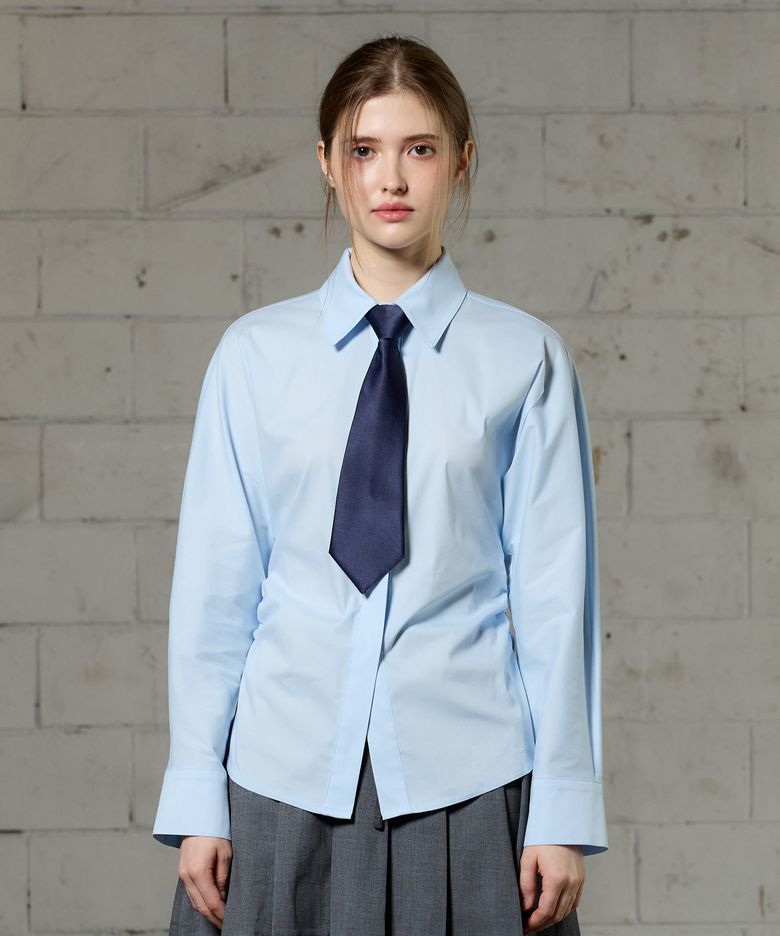 UNBALANCE SHIRRING SHIRT / SKY BLUE