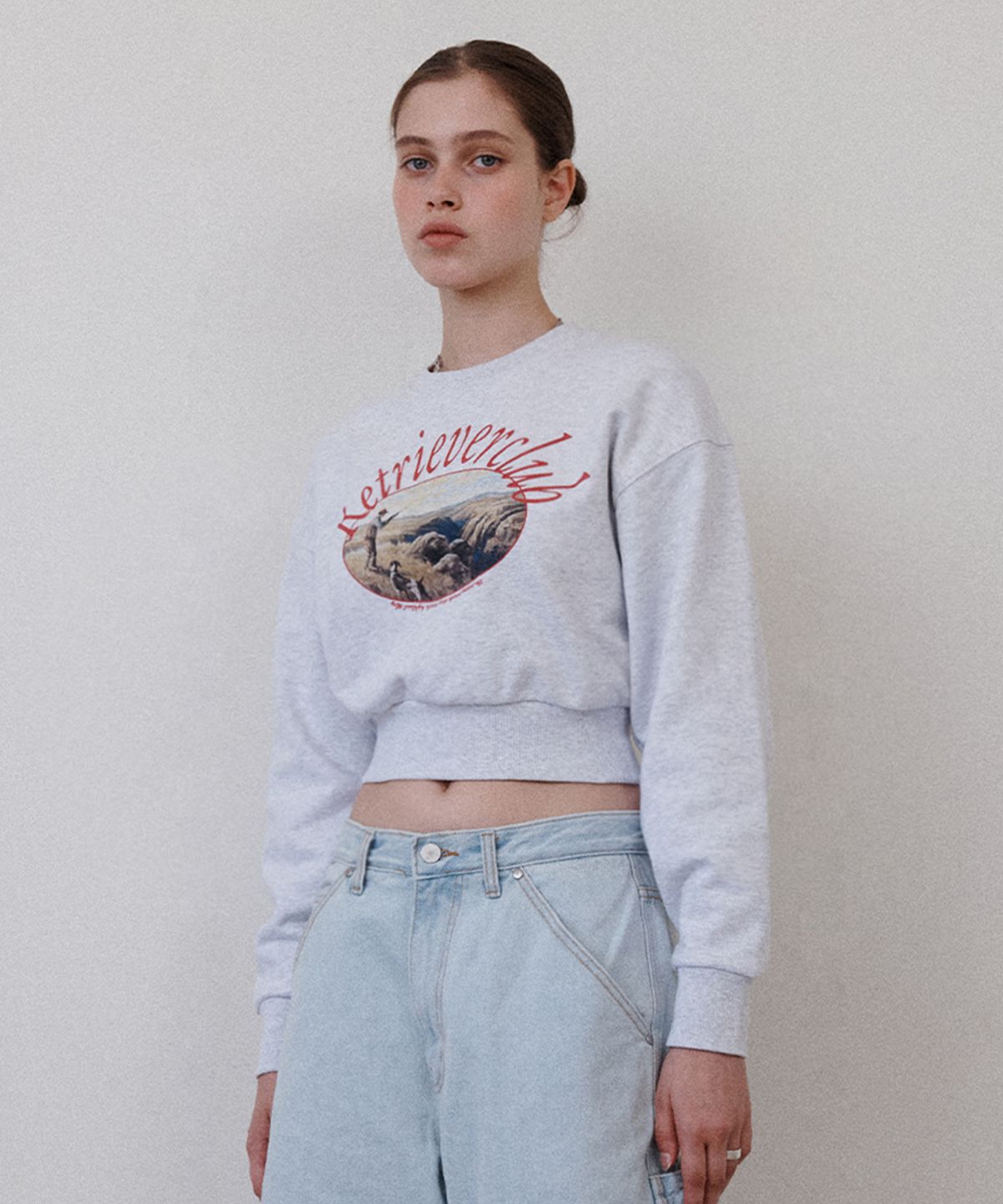 리트리버클럽(RETRIEVER CLUB) PAINTING CROP CREWNECK [MELANGE GRAY]