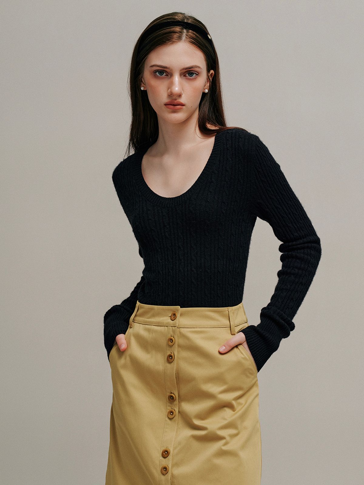 르니나(LENINA) IVE u-neck long knit_3colors