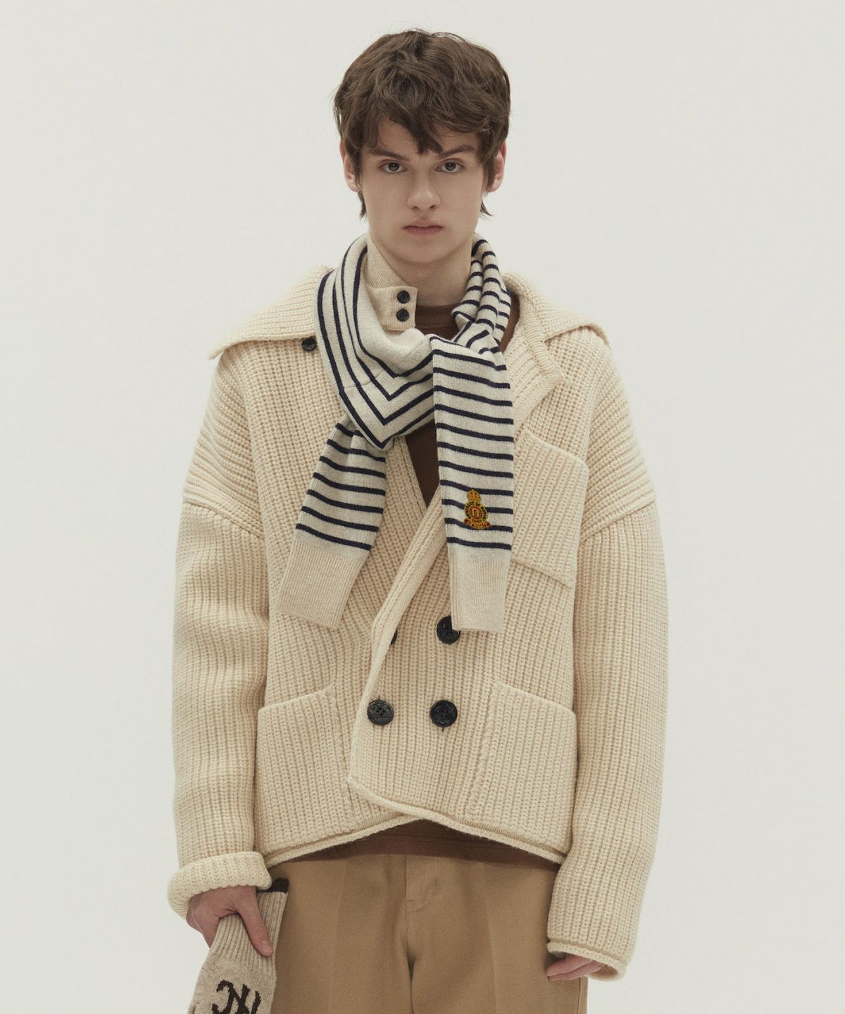 노앙(NOHANT) PREPPY DOUBLE KNIT CARDIGAN IVORY