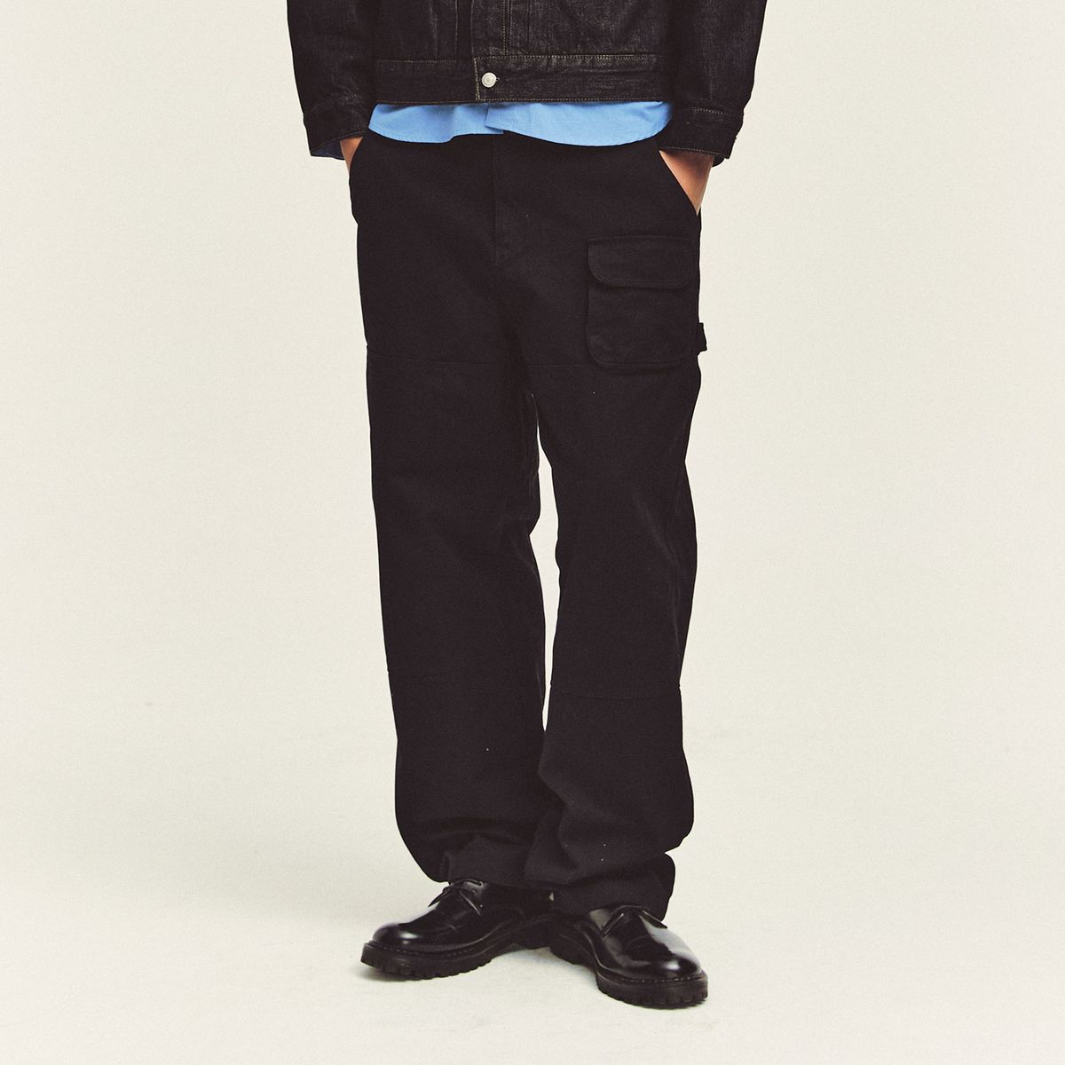 캉골(KANGOL) CRS 바이커 더블니 팬츠 4547 블랙